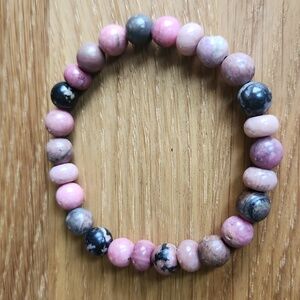 Pink & Black Rhodonite Bead Stretch Hand Crafted Bracelet